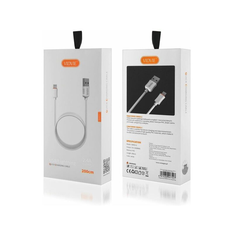 Kabel VIDVIE CB443-2 USB/iPhone 2.4A, 2m biały
