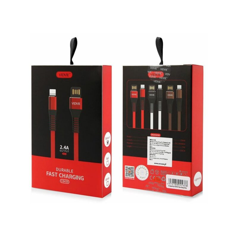 Kabel VIDVIE CB439 USB/iPhone 2.4A, 1m brąz