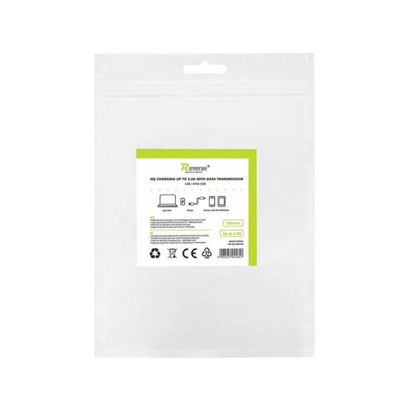 Kabel REVERSE USB/Mini 2A, 2m czarny BAG