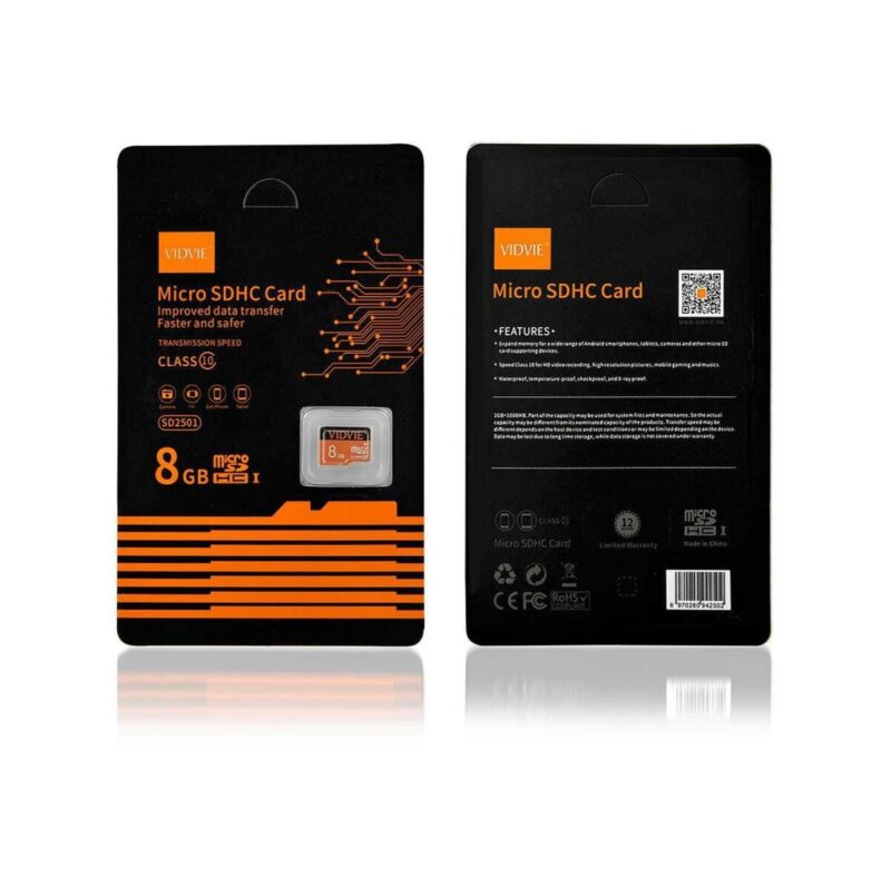 Karta pamięci VIDVIE MICRO SDHC 8GB czarny