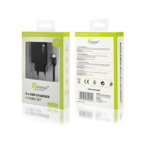 Ładowarka sieciowa REVERSE U21 2xUSB + kabel Micro 2.1A czarny