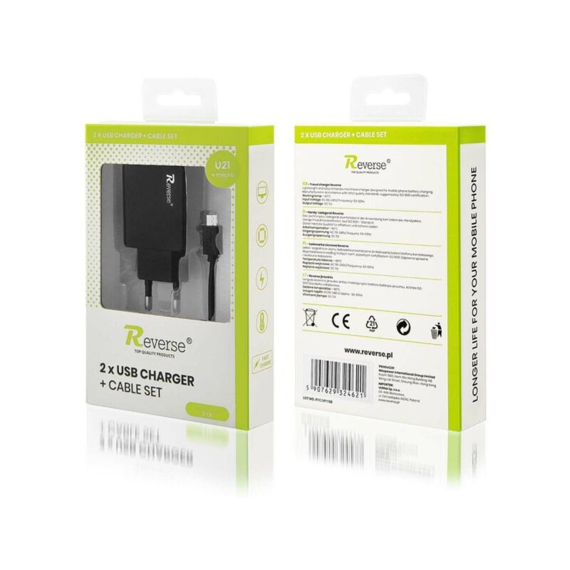 Ładowarka sieciowa REVERSE U21 2xUSB + kabel Micro 2.1A czarny