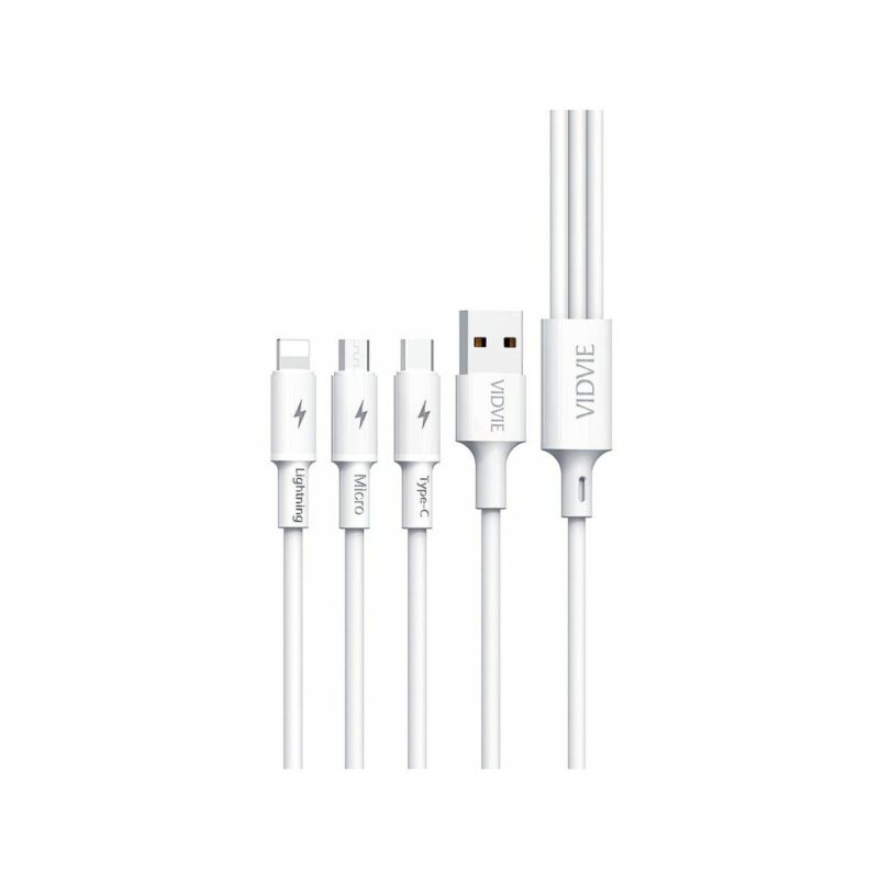 Kabel VIDVIE CB4003 USB/Micro + Type C + iPhone 2.4A, 1.2m biały