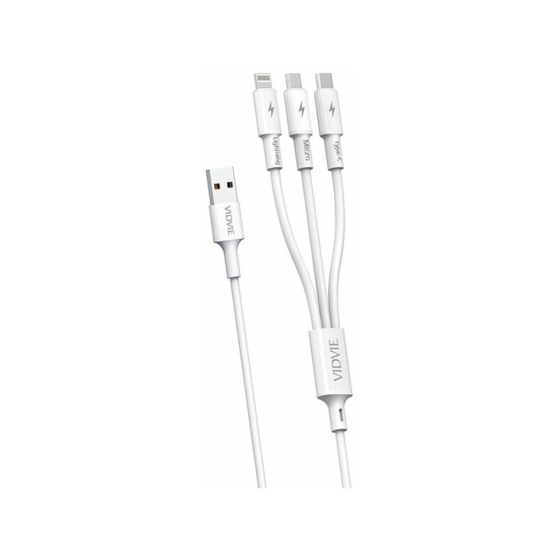 Kabel VIDVIE CB4003 USB/Micro + Type C + iPhone 2.4A, 1.2m biały