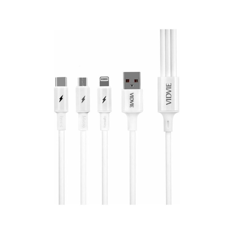 Kabel VIDVIE CB4003 USB/Micro + Type C + iPhone 2.4A, 1.2m biały