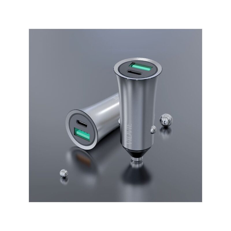 Ładowarka samochodowa VIDVIE CC517C 1xUSB + 1xType C 3A, PD20W+QC18W srebrny