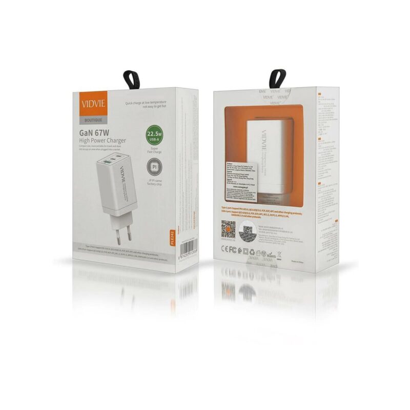 Ładowarka sieciowa VIDVIE PLE242 1xUSB + 2xType C 3A 67W biały