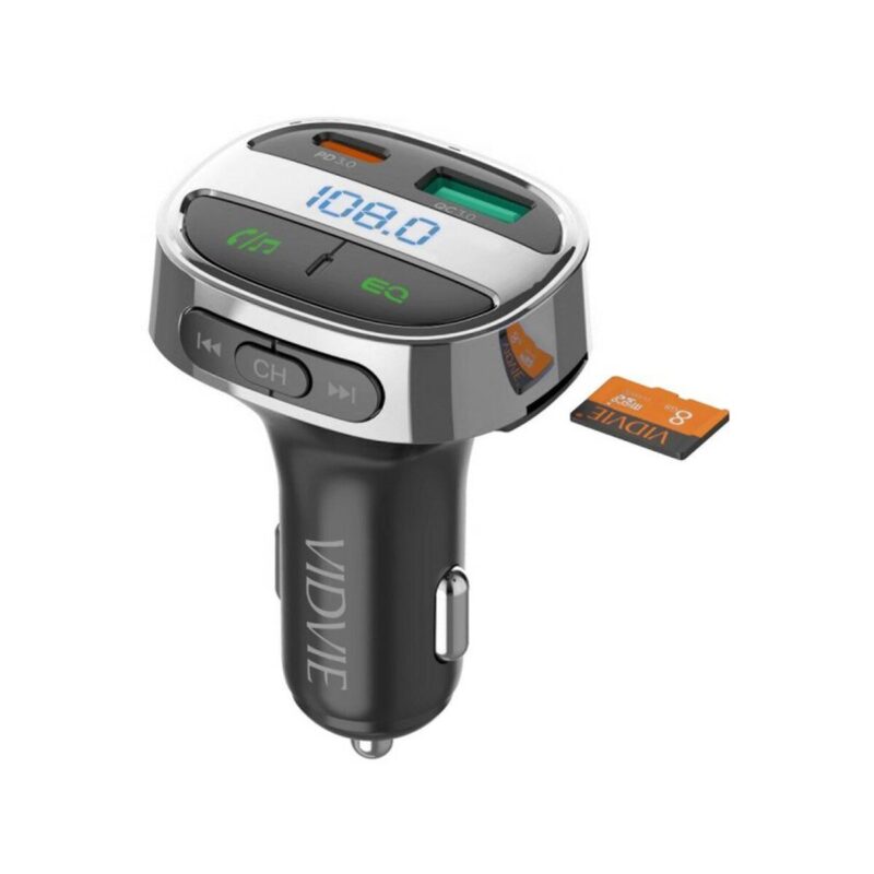 Ładowarka samochodowa FM transmiter VIDVIE FM02 1xUSB + 1xType C USB 18 W + Type-C 30W czarny