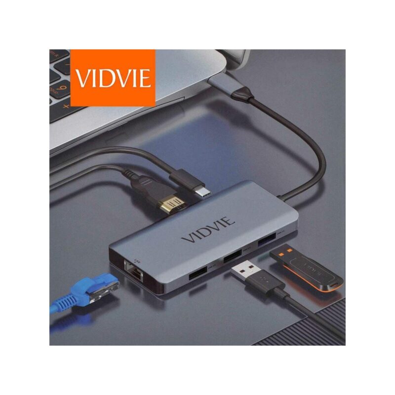 Adapter HUB VIDVIE HUB01 1xUSB 3.0+2xUSB 2.0+1xHDMI+1xRJ45+1xPD+Type C szary