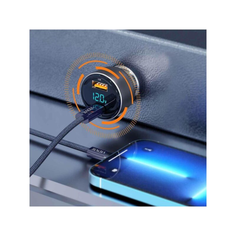 Ładowarka samochodowa VIDVIE CC521C 1xUSB + 1xType C USB 27W + Type-C 45 W szary