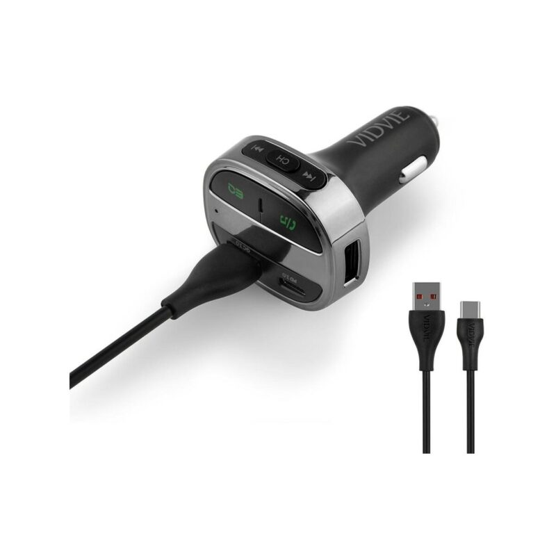 Ładowarka samochodowa FM transmiter VIDVIE FM02 1xUSB + 1xType C USB 18 W + Type-C 30W czarny