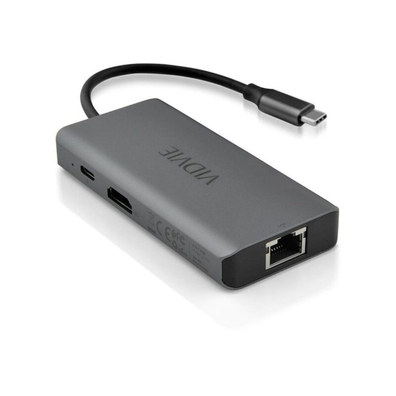 Adapter HUB VIDVIE HUB01 1xUSB 3.0+2xUSB 2.0+1xHDMI+1xRJ45+1xPD+Type C szary