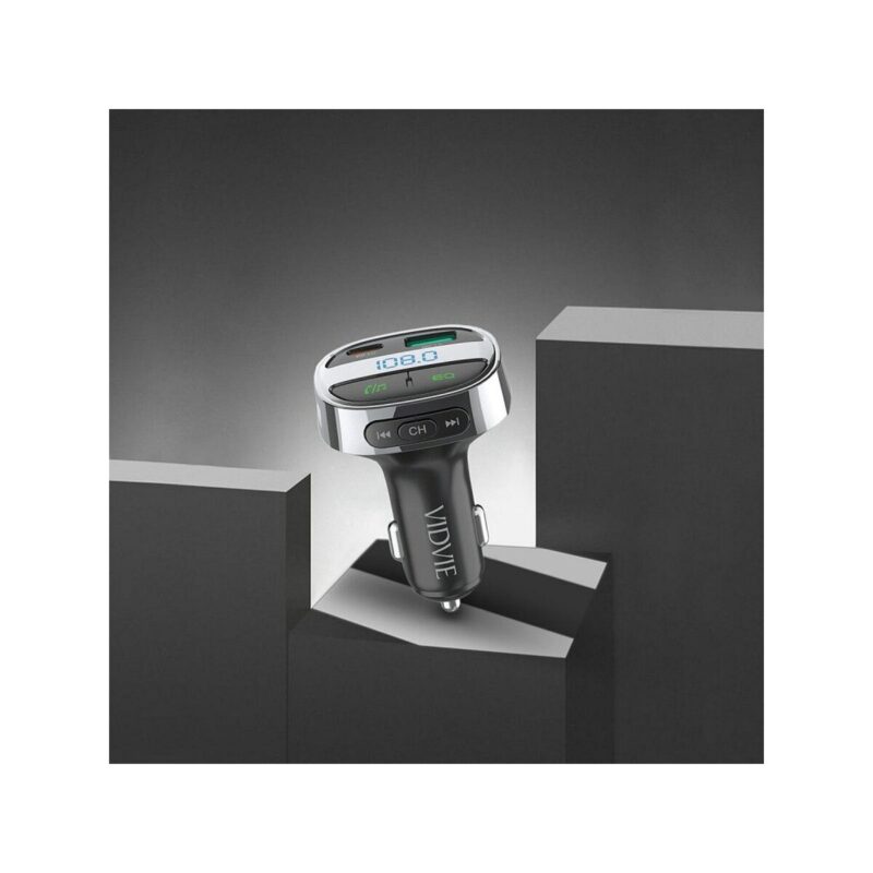 Ładowarka samochodowa FM transmiter VIDVIE FM02 1xUSB + 1xType C USB 18 W + Type-C 30W czarny