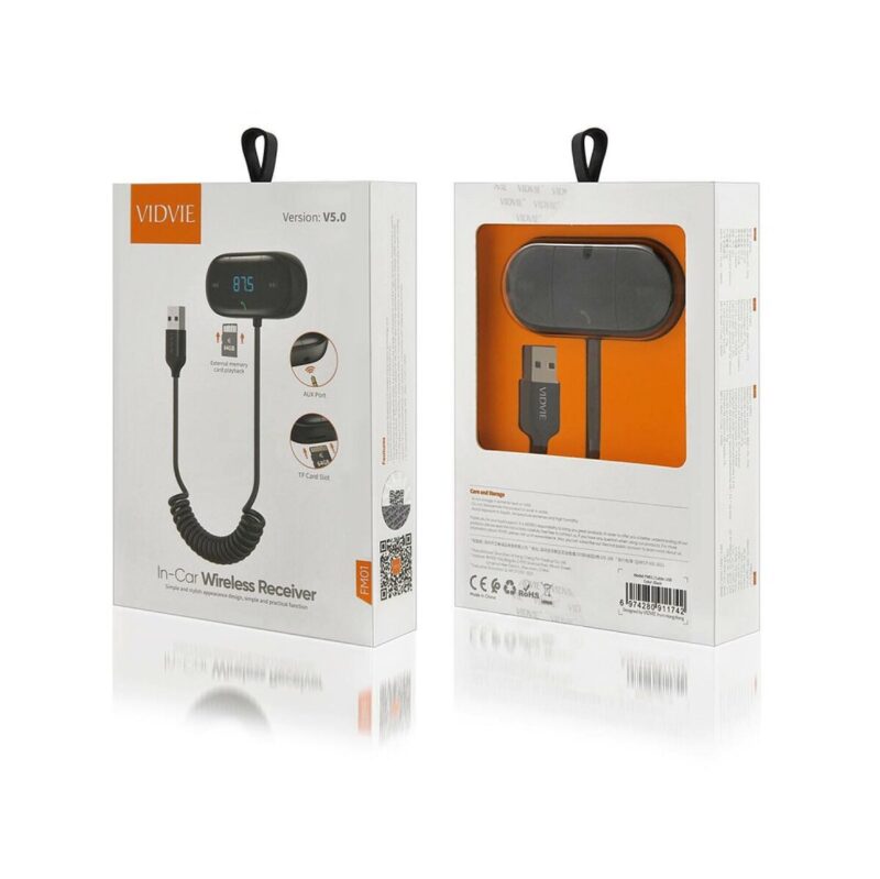 Transmiter FM Bluetooth VIDVIE FM01 Bluetooth V5.0, 5V, 1m czarny