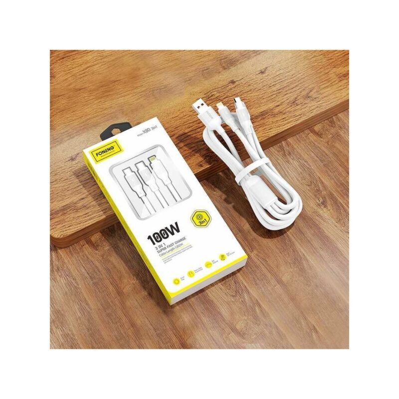 Kabel FONENG X80 USB/Micro + Type C + iPhone 100W, 1m biały