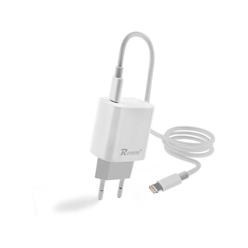 Ładowarka sieciowa REVERSE U58 1xType C + kabel Type C/iPhone 3A, 20W, Power Delivery biały