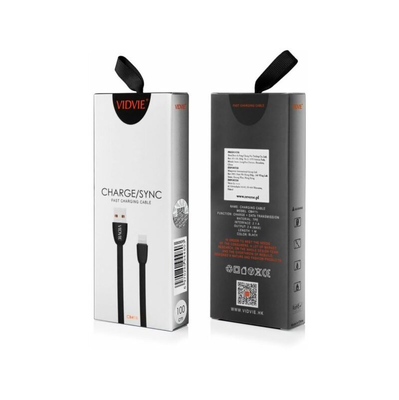 Kabel VIDVIE CB411 USB/iPhone 2.1A, 1m czarny