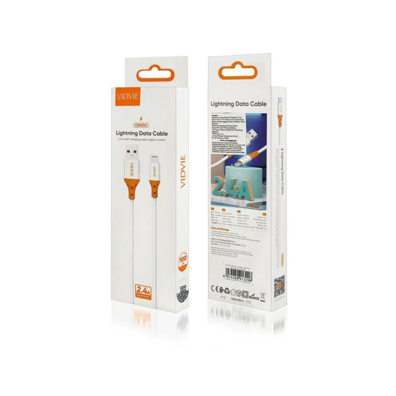 Kabel VIDVIE CB4014 USB/iPhone 2.4A, 1m biały