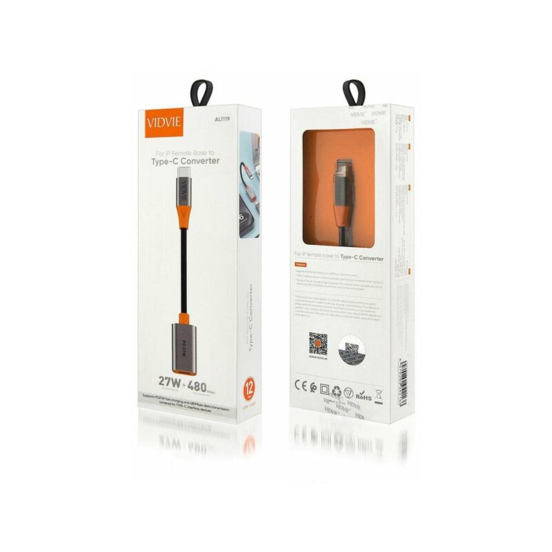 Kabel VIDVIE AL1119 żeński iPhone/Type-C 12cm, PD 27W czarny