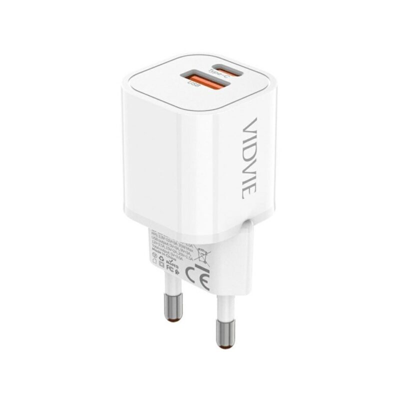 Ładowarka sieciowa VIDVIE PLE255 1xUSB + 1xType C 3A 35W GaN compatible PD20W biały