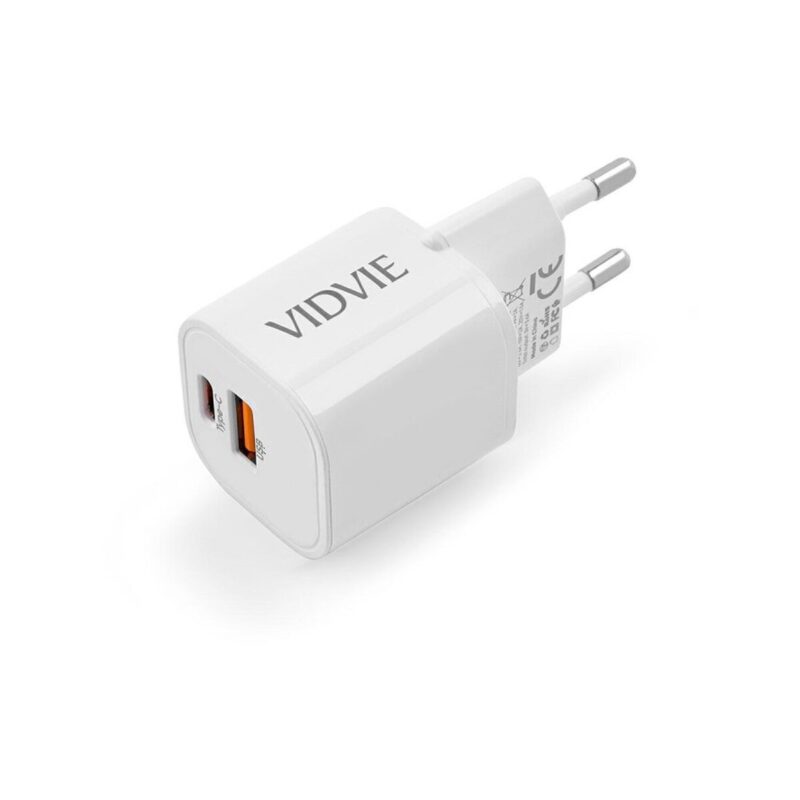 Ładowarka sieciowa VIDVIE PLE255 1xUSB + 1xType C 3A 35W GaN compatible PD20W biały