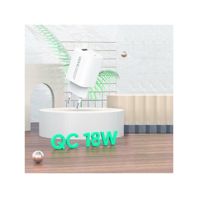 Ładowarka sieciowa VIDVIE PLE249 1xUSB + kabel iPhone 3A 18W QC 3.0 biały