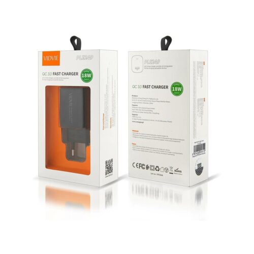 Ładowarka sieciowa VIDVIE PLE249 1xUSB + kabel Type C 3A 18W QC 3.0 czarny