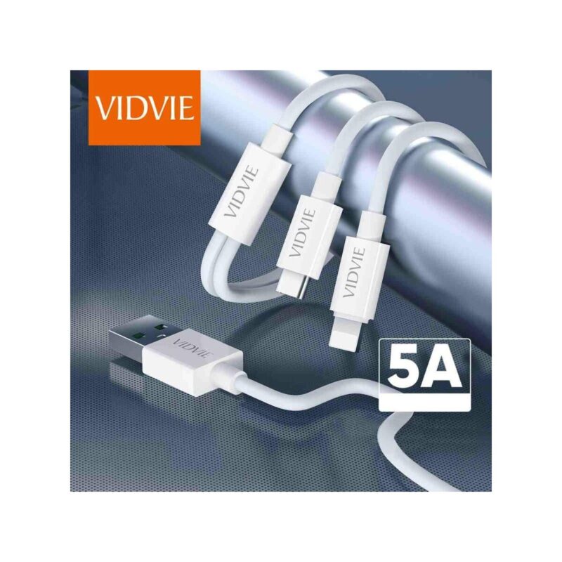 Kabel VIDVIE CB471 USB/Type-C + iPhone 5A, 1.2m biały