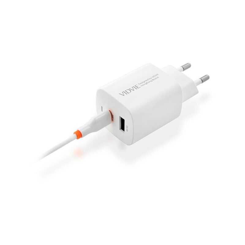 Ładowarka sieciowa VIDVIE PLE248 1xUSB + 1xType C + kabel Type C/iPhone 3A PD 20W biały