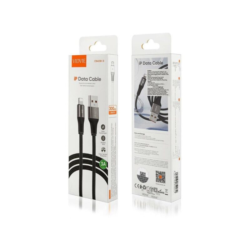 250984-large-default-kabel-vidvie-cb4038-usbiphone-3a-3m-czarny Kabel VIDVIE CB4038 USB/iPhone 3A, 3m czarny