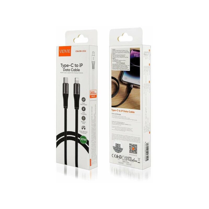 Kabel VIDVIE CB4038 Type C/iPhone 30W, 2m czarny