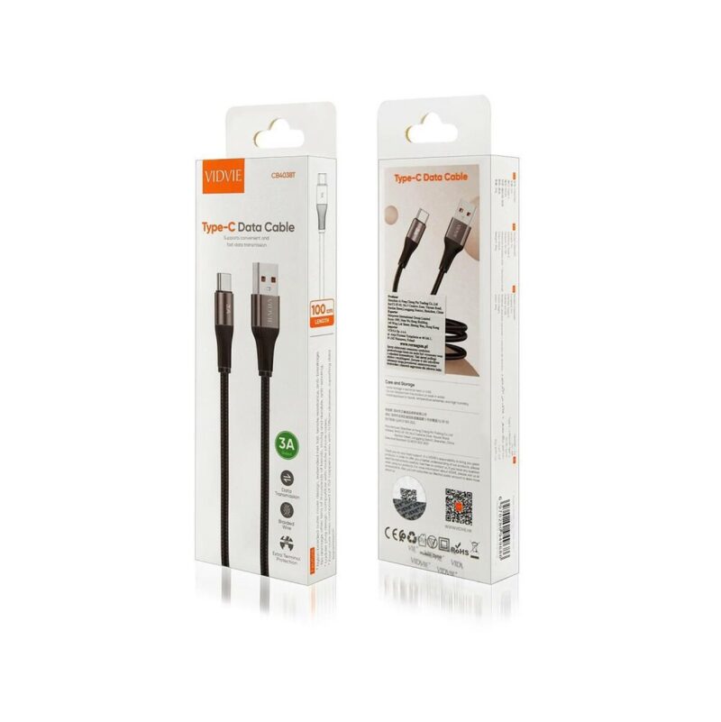 Kabel VIDVIE CB4038 USB/Type C 3A, 1m czarny