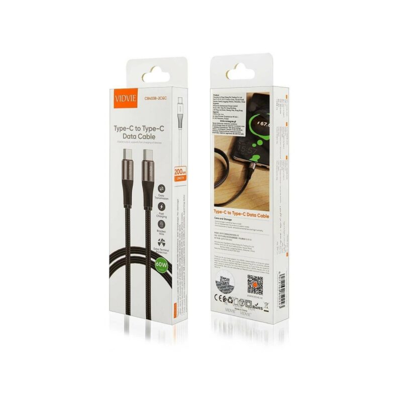 251026-large-default-kabel-vidvie-cb4038-type-c-type-c-60w-2m-czarny Kabel VIDVIE CB4038 Type C/Type C 60W, 2m czarny