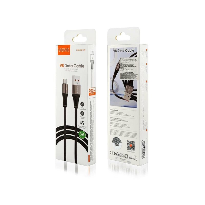 Kabel VIDVIE CB4038 USB/Micro 3A, 3m czarny