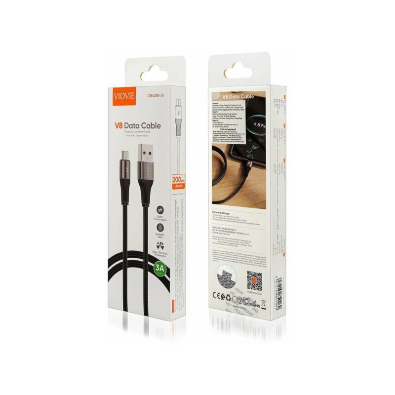 Kabel VIDVIE CB4038 USB/Micro 3A, 2m czarny