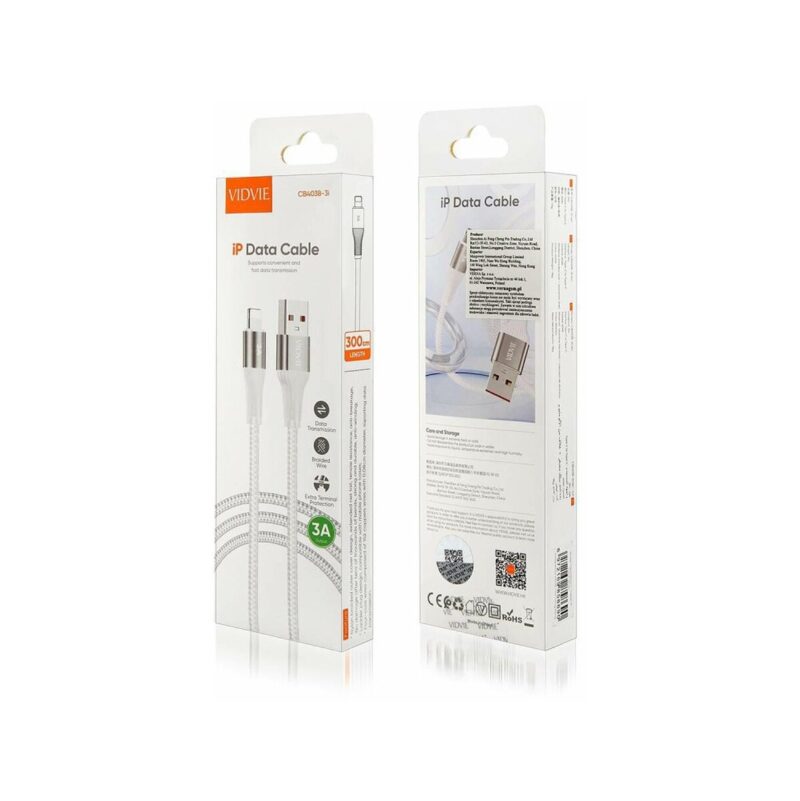 Kabel VIDVIE CB4038 USB/iPhone 3A, 3m biały