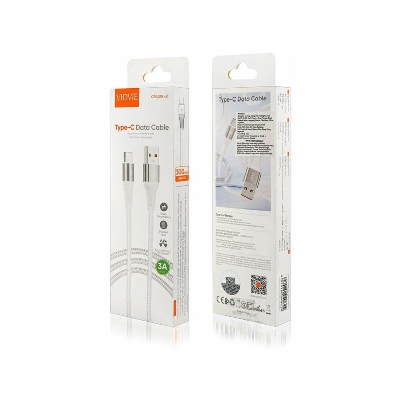 Kabel VIDVIE CB4038 USB/Type C 3A, 3m biały