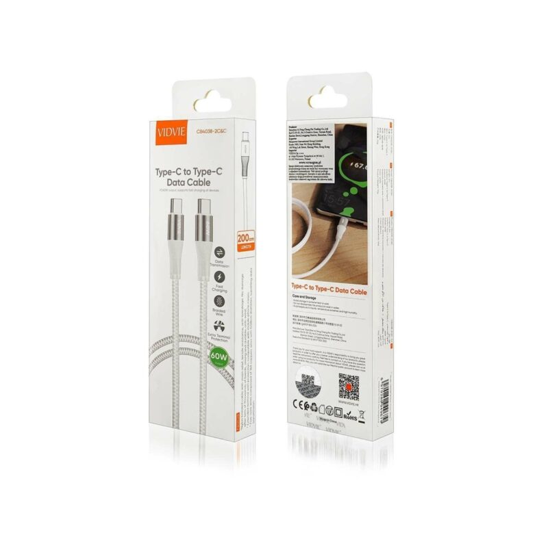 Kabel VIDVIE CB4038 Type C/Type C 60W, 2m biały