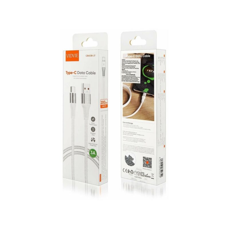 Kabel VIDVIE CB4038 USB/Type C 3A, 2m biały