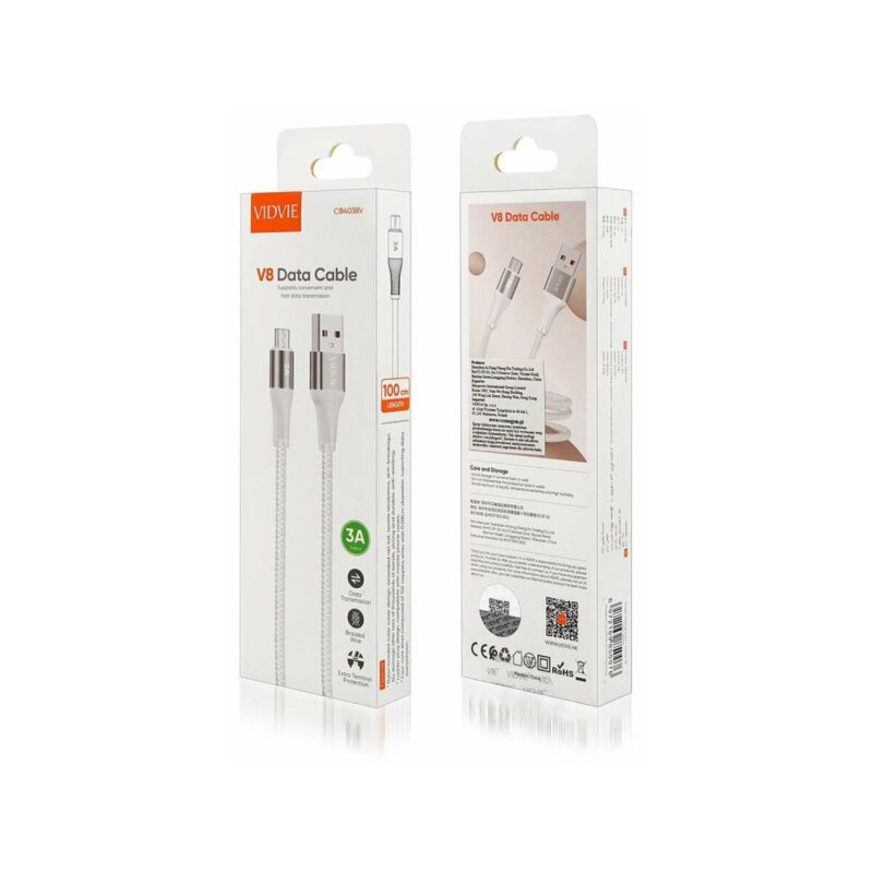 Kabel VIDVIE CB4038 USB/Micro 3A, 1m biały