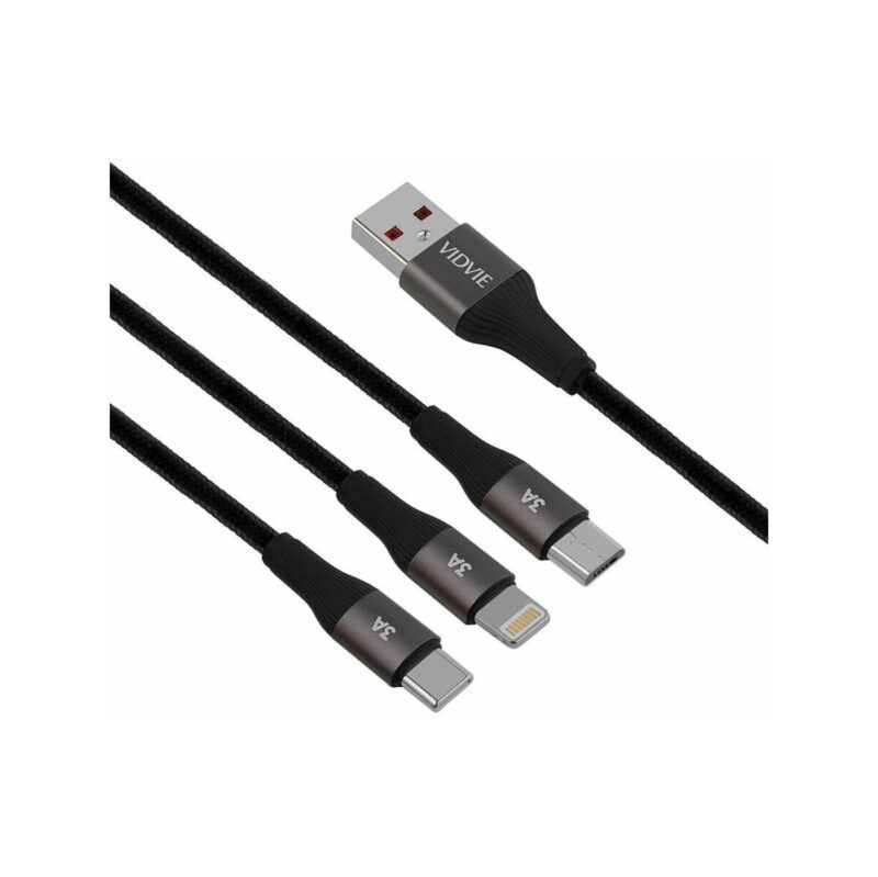 Kabel VIDVIE CB4039 USB/Type-C + Type-C + iPhone 3A, 1.2m biały