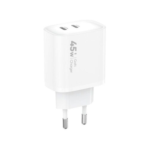 Ładowarka sieciowa VIDVIE PLE261 2xType-C + kabel Type-C/Type-C 3A 45W GaN biały