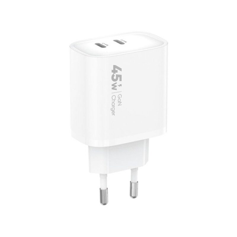 Ładowarka sieciowa VIDVIE PLE261 2xType-C + kabel Type-C/iPhone 3A 45W GaN biały