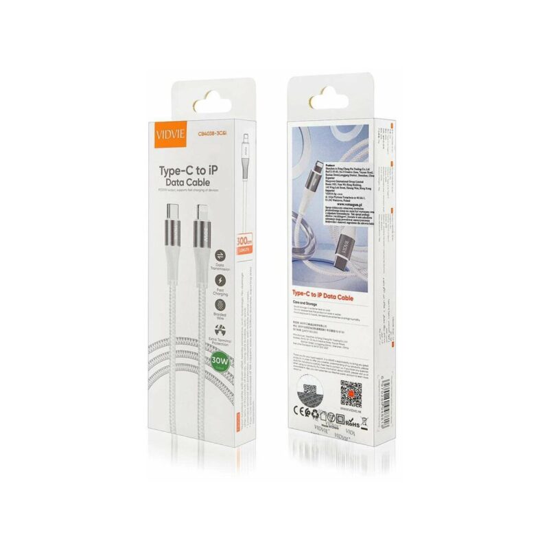 Kabel VIDVIE CB4038 Type C/iPhone 30W, 3m biały