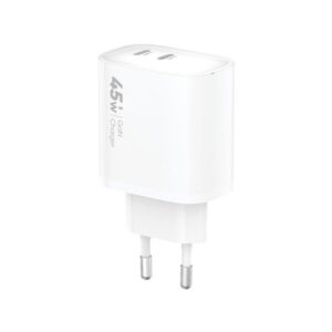 Ładowarka sieciowa VIDVIE PLE261 2xType-C + kabel Type-C/Type-C 3A 45W GaN biały