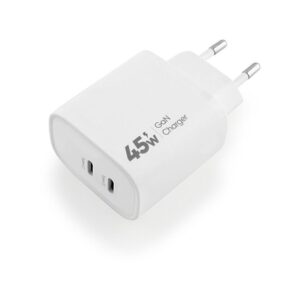 Ładowarka sieciowa VIDVIE PLE261 2xType-C + kabel Type-C/iPhone 3A 45W GaN biały