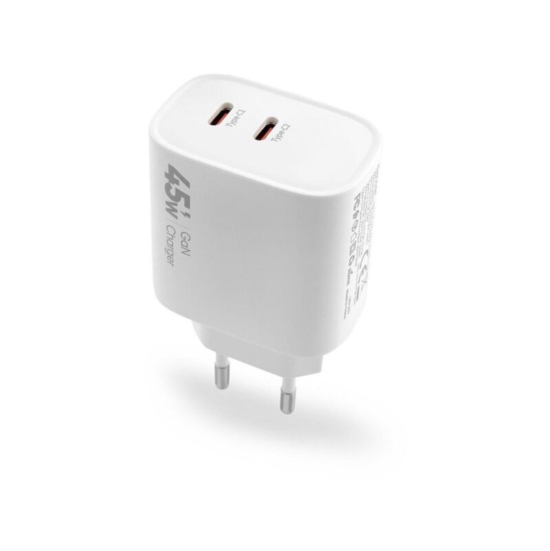 Ładowarka sieciowa VIDVIE PLE261 2xType-C + kabel Type-C/Type-C 3A 45W GaN biały