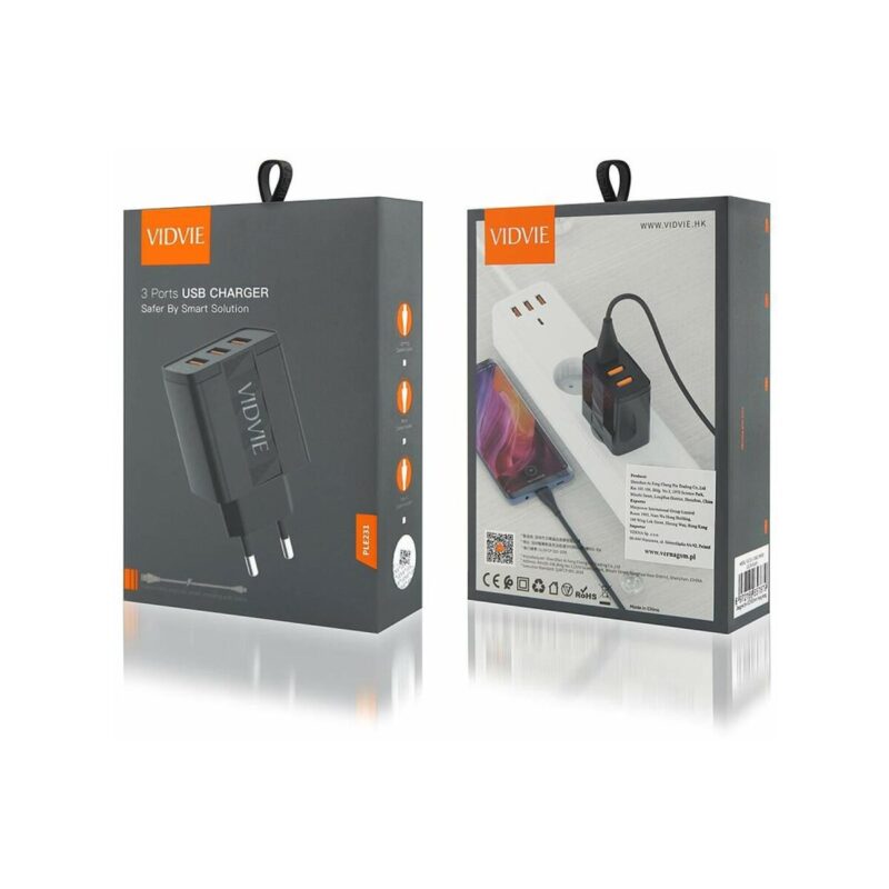 Ładowarka sieciowa VIDVIE PLE231 3xUSB + kabel Micro 2,4 A czarny