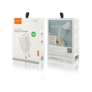 Ładowarka sieciowa VIDVIE PLE260 2xType-C + kabel Type-C/iPhone 3A 33W GaN compatible PD20W biały