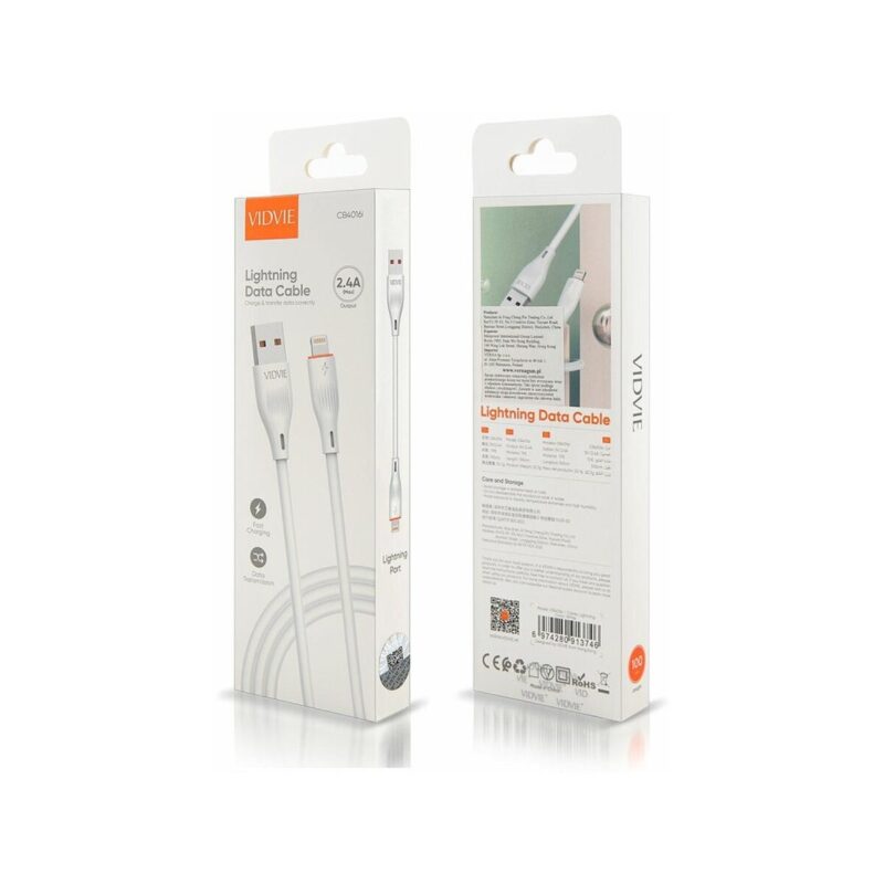 Kabel VIDVIE CB4016 USB/iPhone 2.4A, 1m biały